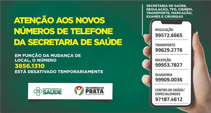 Novos números de telefone da Secretaria Municipal de Saúde - Banner